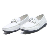 GEOX Womens White Leather Loafers UK 4 Comfortable Casual Slip-On Shoes