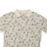 LL BEAN Mens Beige Leaf Print Short Sleeve Polo Shirt XL Cotton Blend Summer