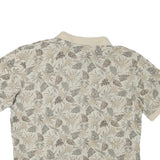 LL BEAN Mens Beige Leaf Print Short Sleeve Polo Shirt XL Cotton Blend Summer