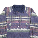 Womens Blue Button Jacket L Polyester Blend Patterned Cosy Warm Casual