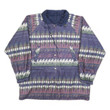 Womens Blue Button Jacket L Polyester Blend Patterned Cosy Warm Casual