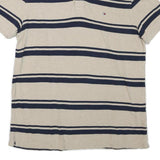 TOMMY HILFIGER Mens Beige & Navy Striped Short Sleeve Polo Shirt L Cotton Blend