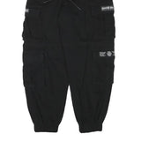 FB SISTER Mens Cotton Blend Black Relaxed Cargo Trousers W26 L26 Drawstring