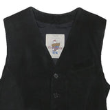 COMPANY Mens Black Leather Waistcoat XS Button Closure Classic Fit Plain Vest