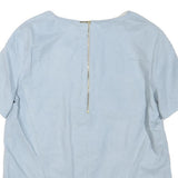 ZARA Womens Blue Basic Top Short Sleeve V-Neck S Lightweight Tailored Zip