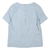 ZARA Womens Blue Basic Top Short Sleeve V-Neck S Lightweight Tailored Zip