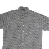 MAUI Mens Blue Brown Patterned Cotton Shirt XL Short Sleeve Button Collar