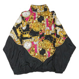 Womens Black & Pink Baroque Pattern Nylon Zip Jacket S Casual Light Outerwear