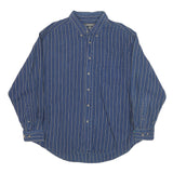 CROFT & BARROW Mens Blue Striped Shirt XL Button-Down Collar Cotton Blend Casual
