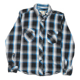 OP Mens Blue & Black Checked Shirt L Cotton Blend Casual Long Sleeve