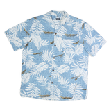 TROPICAL STORM Mens Blue & White Hawaiian Shirt XL Tropical Leaves Cotton Casual
