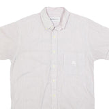 BURBERRY Mens White & Brown Stripe Shirt S Cotton Button-Down Short Sleeve