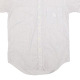 BURBERRY Mens White & Brown Stripe Shirt S Cotton Button-Down Short Sleeve