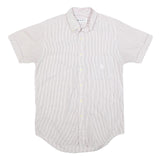 BURBERRY Mens White & Brown Stripe Shirt S Cotton Button-Down Short Sleeve