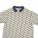 Golf Classics Mens Beige & Navy All Over Print Short Sleeve Polo Shirt XL Cotton