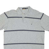 NAUTICA Mens Grey & Navy Blue Striped Short Sleeve Polo Shirt M Casual Cotton
