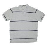 NAUTICA Mens Grey & Navy Blue Striped Short Sleeve Polo Shirt M Casual Cotton