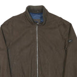 PIERRE CARDIN Mens Brown Classic Jacket L Polyester Blend Plain Zip Long Sleeve