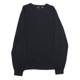 CALVIN KLEIN Mens Black Plain Wool Jumper V-Neck Basic Knit L Classic Style