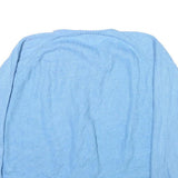 DOUBLE KNIT Womens Blue Plain Jumper Button Neck Basic Knit L Lightweight Soft