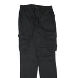 BLACKZI Mens Regular Black Cargo Trousers W29 L33 Cotton Blend Drawstring
