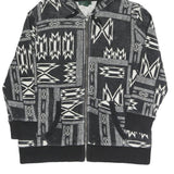 LAUREN RALPH LAUREN Womens Black & White Geometric Full Zip Hoodie L Relaxed Fit