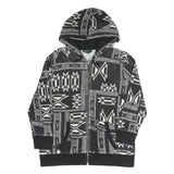 LAUREN RALPH LAUREN Womens Black & White Geometric Full Zip Hoodie L Relaxed Fit