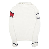 TOMMY HILFIGER Womens White & Red Patterned Jumper Full Zip Roll Neck Rib Knit M