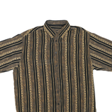 BASSIRI Mens Black & Beige Striped Casual Shirt 2XL Polyester Blend Relaxed Fit