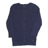 TOMMY HILFIGER Womens Navy Patterned Cotton Blend Cable Knit Cardigan XS Button