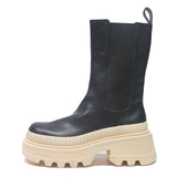 CHARLES & KEITH Womens Chelsea Boots Leather Black UK 3 Chunky Sole Trendy