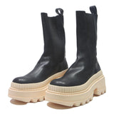 CHARLES & KEITH Womens Chelsea Boots Leather Black UK 3 Chunky Sole Trendy