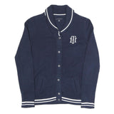 TOMMY HILFIGER Womens Navy & White Classic Button Up Patterned Crew Neck Chunky