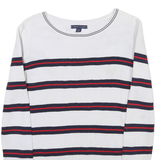 TOMMY HILFIGER Womens White Navy & Red Striped Patterned Crew Neck Basic Knit