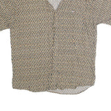 UNTIED Mens Beige & Brown Rayon Shirt L Printed Button Short Sleeve Casual