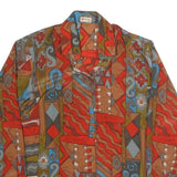 FELICIA Womens Red Brown Blue Printed Shirt Long Sleeve Collared S Vintage Style