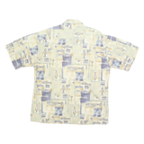 PIERRE CARDIN Mens Cream & Grey Printed Short Sleeve Shirt L Casual Cotton Blend