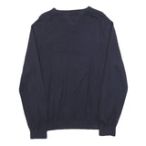 TOMMY HILFIGER Mens Navy Blue Plain Cotton Blend Crew Neck Basic Knit Jumper L
