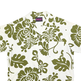 NOW! Mens White & Olive Green Cotton Blend Short Sleeve Shirt S Relaxed Fit