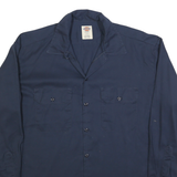DICKIES Mens Navy Blue Cotton Blend Work Shirt Long Sleeve L Heavy Duty