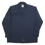 DICKIES Mens Navy Blue Cotton Blend Work Shirt Long Sleeve L Heavy Duty