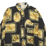 W TALL Mens Black & Yellow Polo Player Print Shirt L Casual Long Sleeve Button