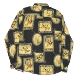 W TALL Mens Black & Yellow Polo Player Print Shirt L Casual Long Sleeve Button