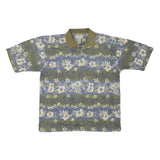 CUTTER & BUCK Mens Blue & Green Floral Short Sleeve Polo Shirt M Cotton Blend