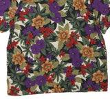 Womens Cream Red Purple Floral Print Cotton Blend Short Sleeve Top L Button