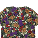 Womens Cream Red Purple Floral Print Cotton Blend Short Sleeve Top L Button