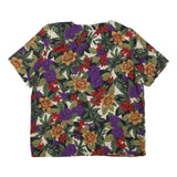 Womens Cream Red Purple Floral Print Cotton Blend Short Sleeve Top L Button