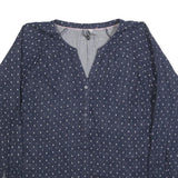 MULTIBLU Womens Blue Printed Long Sleeve V-Neck Cotton Blend Top L Casual