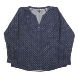 MULTIBLU Womens Blue Printed Long Sleeve V-Neck Cotton Blend Top L Casual