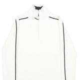 TOMMY HILFIGER Womens White & Black Plain Pullover Jumper 1/4 Zip Rib Knit M